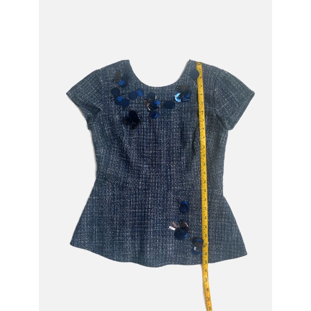 Banana Republic Peplum Top, Tweed, Navy, Embellished Detail, Size 0P - Picture 6 of 8